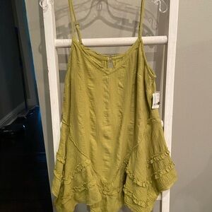 Free People Olive-Green Spaghetti Strap Swing Tank Top